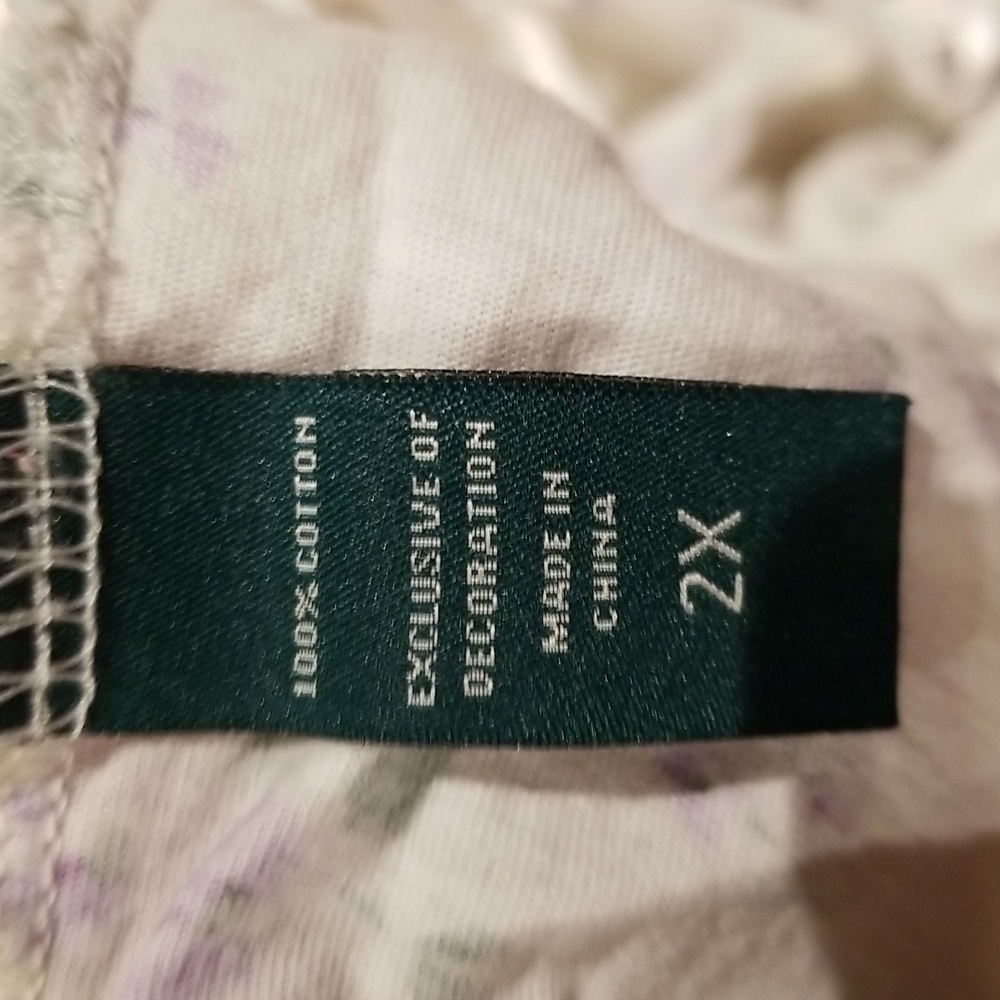Lauren Ralph Lauren cream  w/purple flowers long sleeve pajamas sz 2X EUC - Picture 5 of 8